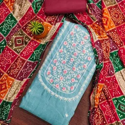 KALINI Floral Embroidered Thread Work Cotton Unstitched Dress Material-image-88