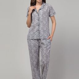 CROWN KING Women Animal Printed Pure Cotton Night Shirt With Pyjamas-image-48