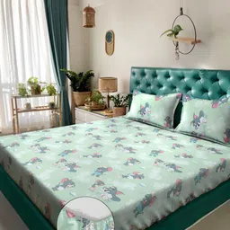 KLOTTHE Sea Green & Grey Printed Pure Cotton 400 TC King Bedsheet Sets - 2.25 m x 1.5 m-image-70