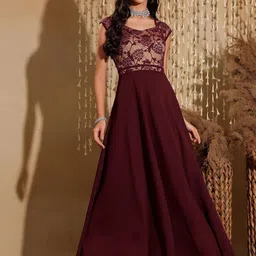Miss Chase Printed Fit & Flare Overlaid Maxi Dress-image-40