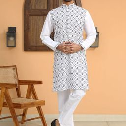 KRAFT INDIA LUXE Men Ethnic Motifs Embroidered Regular Chikankari Kurta with Trousers-image-27