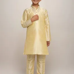 DEVOILER Boys Mandarin Collar Dupion Silk Straight Kurta With Churidar-4