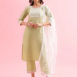 KALINI Women Floral Embroidered Regular Sequinned Kurta with Trousers & Dupatta-8