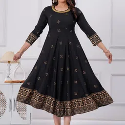 Sanganeri Kurti Ethnic Motifs Print Fit & Flare Midi Dress-image-39