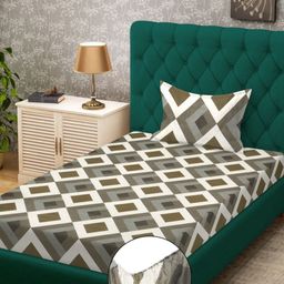 KLOTTHE Brown & White Printed 300 TC Single Bedsheet With Pillow Cover - 2.25 m x 1.5 m-image-50