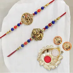 MEIRA JEWELLERY 2-Pcs Kundan Studded Thread Rakhi With Greeting Card & Roli Chawal-image-80