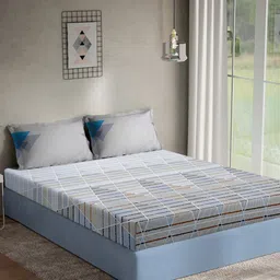Myntra Elegant Homes Blue & Brown Geometric 400 TC King Bedsheet with 2 Pillow Covers-image-52
