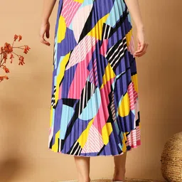 OTABU Abstract Printed Accordion Pleated A-Line Midi Skirt image 5
