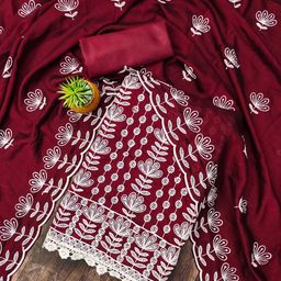 SAINOOR Embroidered Thread Work Unstitched Dress Material-image-0