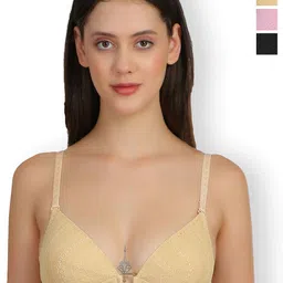 SELFCARE Pack Of 3 Half Coverage Cut and Sew Non-Wired Lightly Padded Plunge Bra-15