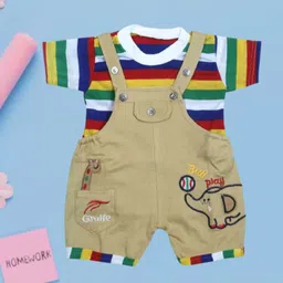 BAESD Infants Pure Cotton Short Dungaree With Striped T-Shirt-17