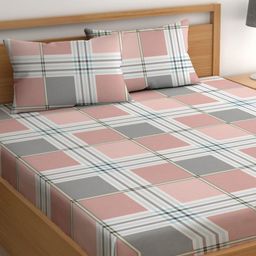 CHHAVI INDIA Pink & White Geometric 210 TC Queen Bedsheet with 2 Pillow Covers-picture-41
