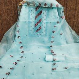 Maroosh Floral Embroidered Beads and Stones Organza Unstitched Dress Material-image-15