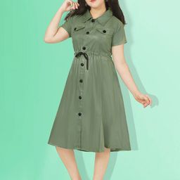 Billion Girls Shirt Collar Cotton Fit and Flare Dress-10