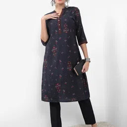 Vishudh Floral Printed Mandarin Collar Straight Kurta-image-77