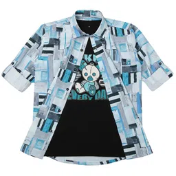 CAVIO Boys Spread Collar Abstract Printed Cotton Casual Shirts & T-Shirt-image-10