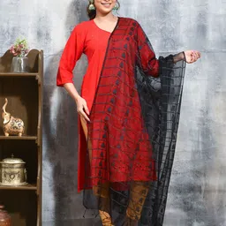 swatika Women Geometric Woven Design Organza Dupatta-46