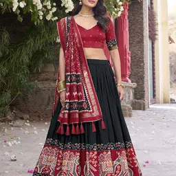 LOOKNBOOK ART Ethnic Motifs Printed Semi Stitched Lehenga & Unstitched Blouse With Dupatta-picture-12