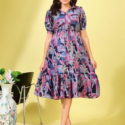 STARWORD Women Floral Printed Gathered Fit & Flare Dress-image-8