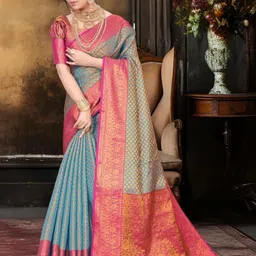 JAY FASHION Woven Design Zari Silk Blend Kanjeevaram Saree-44