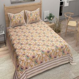 Bombay Spreads Beige & Purple Floral 180 TC King Bedsheet with 2 Pillow Covers-image-70