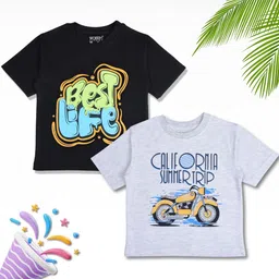 WORTON FASHION Kids Set Of 2 Black & Grey Typography Printed T-Shirts-picture-11