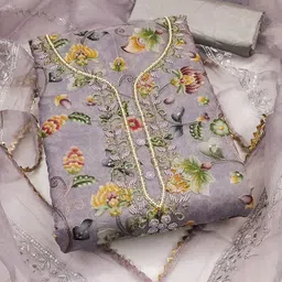 KALINI Printed Organza Unstitched Dress Material-image-48