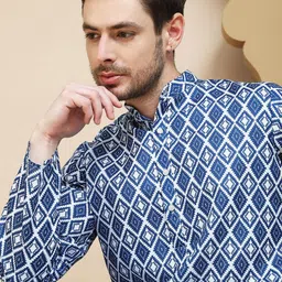 Anouk Rustic Geometric Printed Band Collar Straight Kurta With Pyjamas image 5