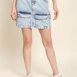 The Roadster Lifestyle Co Pure Cotton Straight Mini Skirt-picture-35
