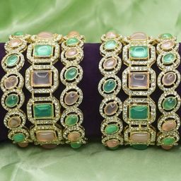 Panini jewels Set Of 6 Gold Plated Artificial Stones and Beads Bangles image 2