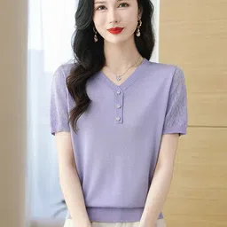StyleCast Women Solid V-Neck T-shirt-picture-5