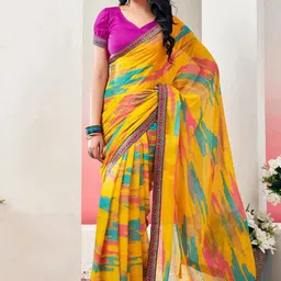 Styleveda Tie and Dye Zari Pure Georgette Block Print Saree-15
