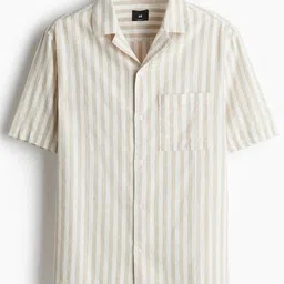 H&M Regular Fit Short-Sleeved Linen-Blend Shirt-image-95