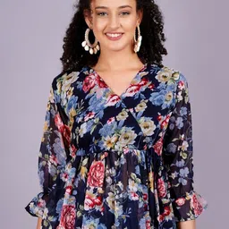 JC4U Print Flutter Sleeve Georgette Top image 1