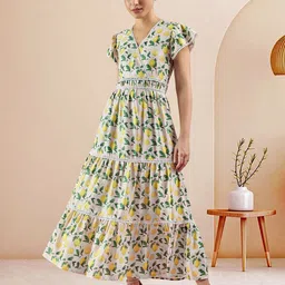 DressBerry Tropical Print Flutter Sleeve Crepe Fit & Flare Midi Dress-picture-6