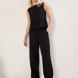 Trendyol Boat Neck Pure Cotton Top & Trousers-picture-1