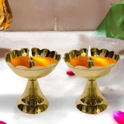 DSH Crafting Your Curiosity 2Pcs Yellow Brass Oil Lamp Diyas-89