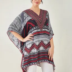 First Resort by Ramola Bachchan Geometric Printed V-Neck Kaftan Tunic image 3
