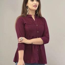 Women Regular Fit Self Design Mandarin Collar Casual Shirt-image-51