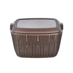 Kuber Industries Set Of 2 Textured Plastic Square Storage Basket With Lid image 3