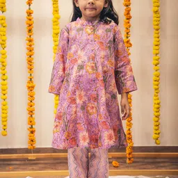 Hoshi by A&T Girls Floral Printed Kantha Work Pure Cotton A-Line Kurta With Trousers-image-88