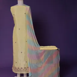 ZARI Floral Embroidered Pure Silk Sequinned Unstitched Dress Material-image-39