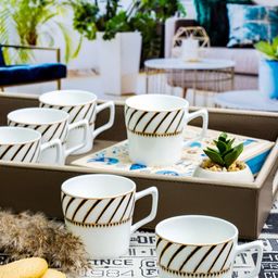 SONAKI White & Black 6 Pieces Striped Mugs 120ml-27