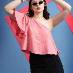 BEING NAUGHTY Polka Dot Print Off-Shoulder Crepe Blouson Crop Top-picture-14