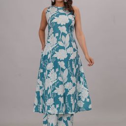 Bahe Kurtiz Floral Printed Round Neck Pure Cotton A-line Kurta With Palazzos-17