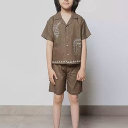 SANA CLOTHING Boys Embroidered Pure Cotton Shirt With Shorts-image-102