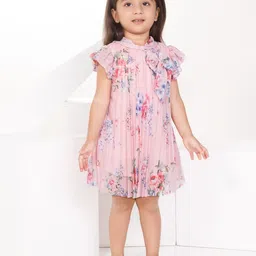 Peppermint Floral Print Flutter Sleeve Net Fit & Flare Dress-image-71