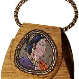 Exotic India Bracelet Bag with Beadwork and Painted Lady Figure on Fig Leaf-54