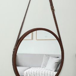 Urban Hamlet Brown Leather Frame Round Wall Mirror-image-47