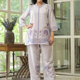 AARAAS Printed Shawl Neck Linen Tunic With Palazzos-picture-29